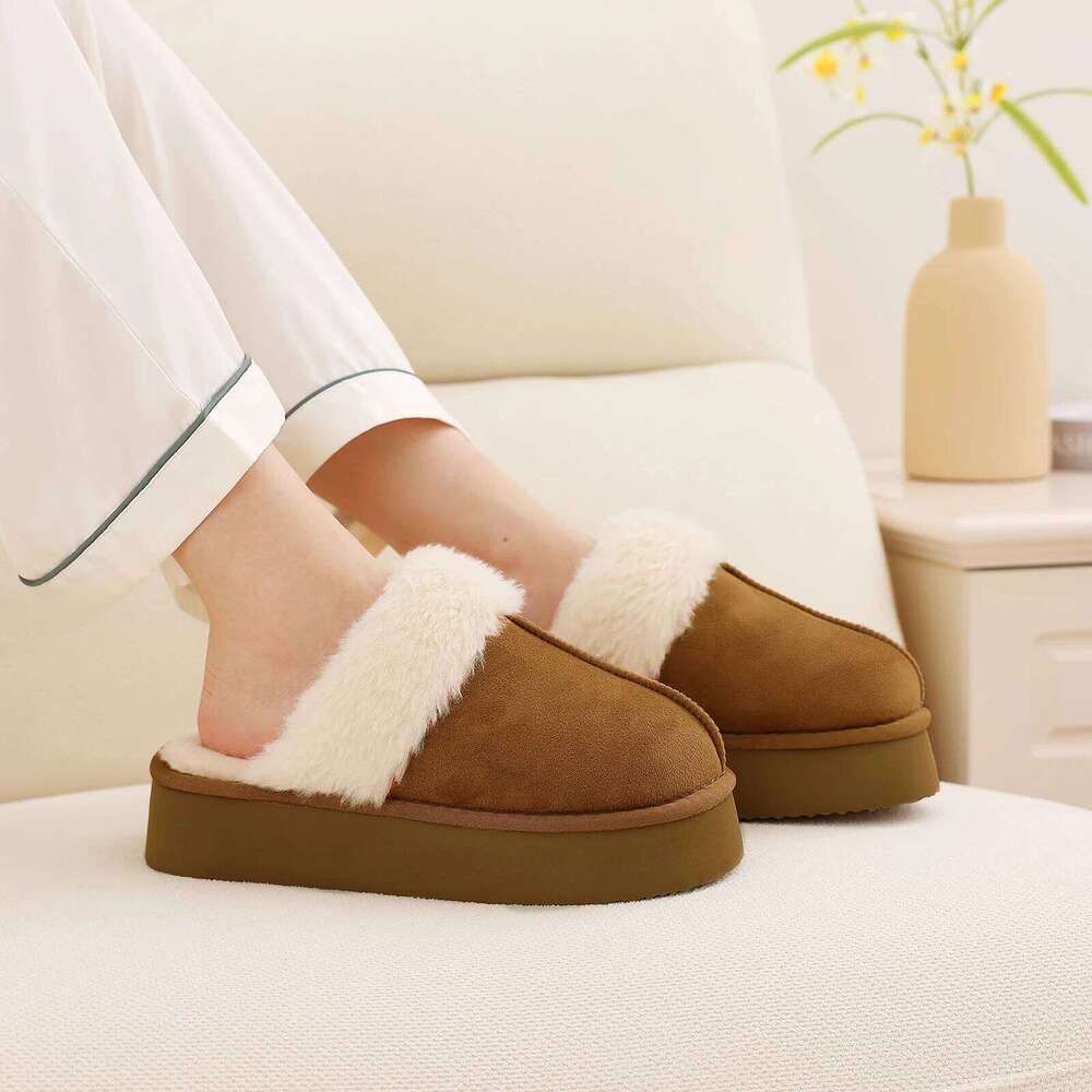 Kidmi Winter Fuzzy Indoor Platform Fluffy Bedroom Antiskid House Women Slippers With Memory Foam Shoes