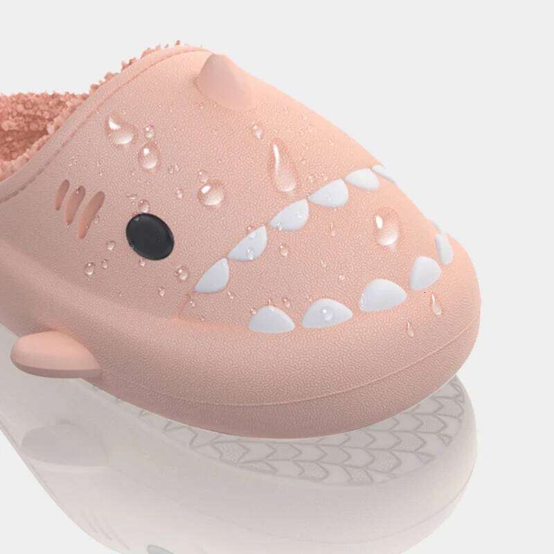 KIDMI Plush Lining For Women Men Cartoon Shark Slip On Cotton Slides Waterproof Thick Bottom Fuzzy Cozy Warm Slippers