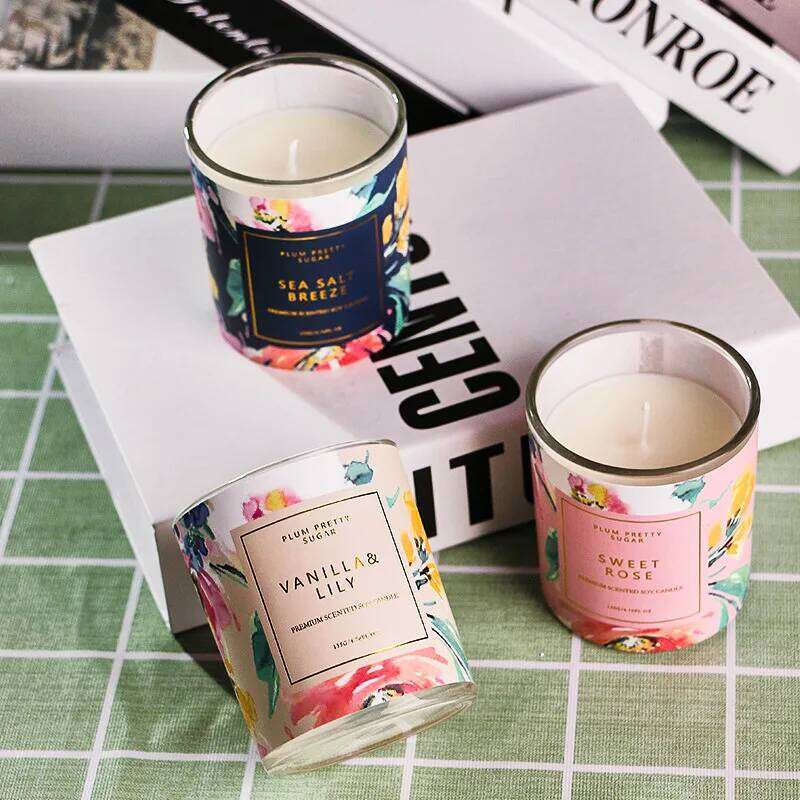 Glass Cup Rose/vanilla/jasmine Home Bedroom Living Room Bathroom Air Fresh Plant Wax Smokeless Scented Candle W260304 W260305