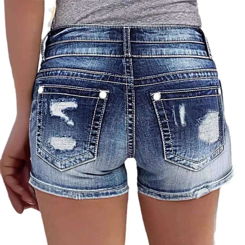 Street Trend Retro Double-button High-waisted Denim Shorts.New Summer Fashion Washed Ripped Stretch Casual Short Jeans for Women XJ260305