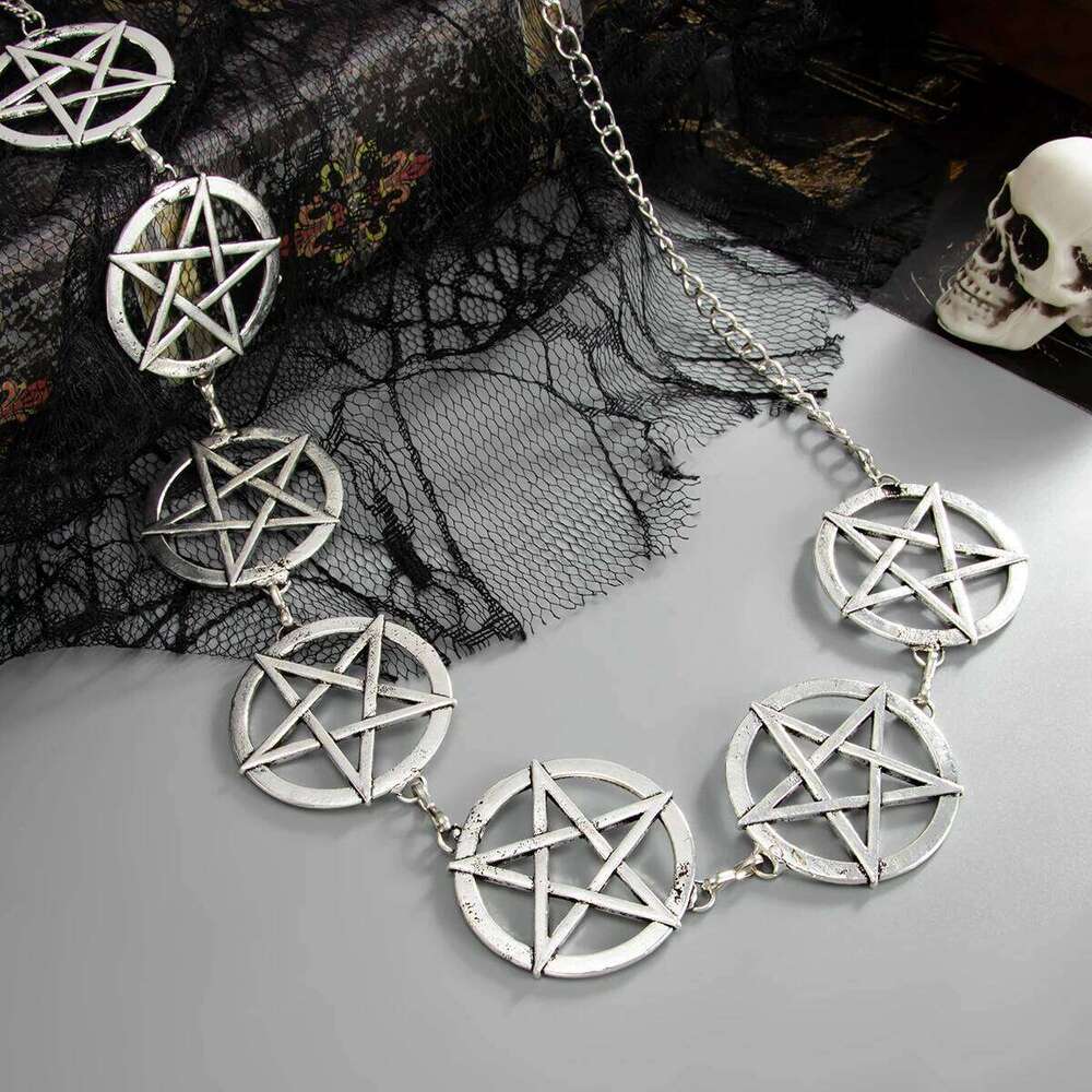 Ingemark Goth Circular Hollow Big Pentagram Waist Belly Chain for Women Trendy Creative Sliver Color Metal Belt Body Jewelry New S260304