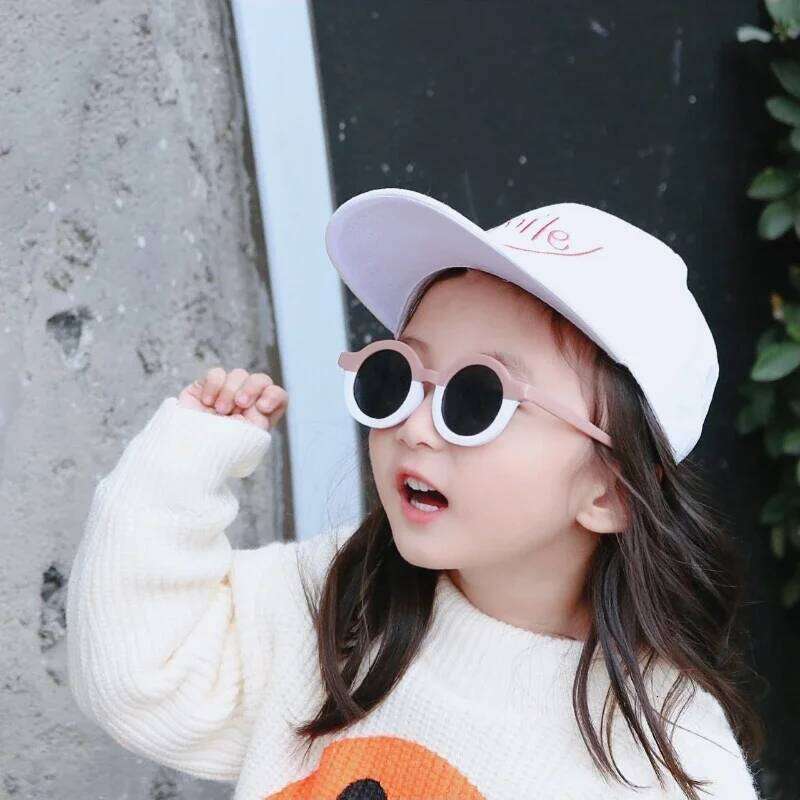 Cute Leopard Double Color Kids Boys Girls Cartoon Bear Shape Round Sunglasses UV400 Protection Eyewear for Baby Z260304
