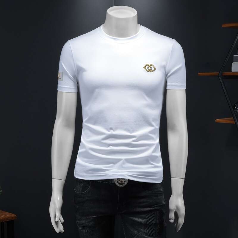 European Station Summer New Round Neck Men's T-Shirt High-End Casual Slim Fit Base Shirt Embroidered Simple Top Luanyun