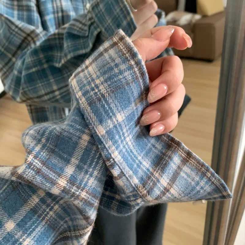 Retro American Blue Plaid Shirt Loose Casual Style for Men and Women Spring Autumn Trendy Brand Versatile Outerwear M260305