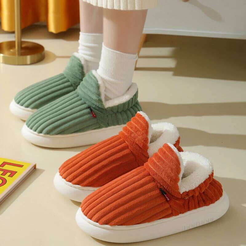Kidmi Women's Corduroy Soft Plush Slippers Warm Anti-slip Popular House Cotton Shoes for Men and Women