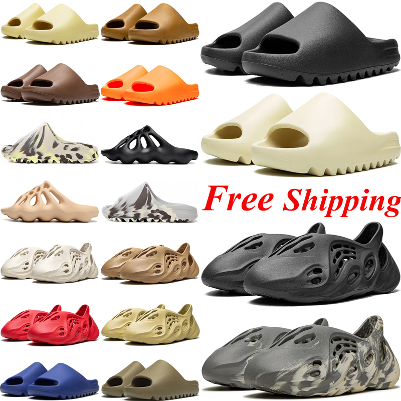 free shipping designer foam runner slippers slides men women sliders sandals mens womens black bone grey Original slipper slide sandal with box
