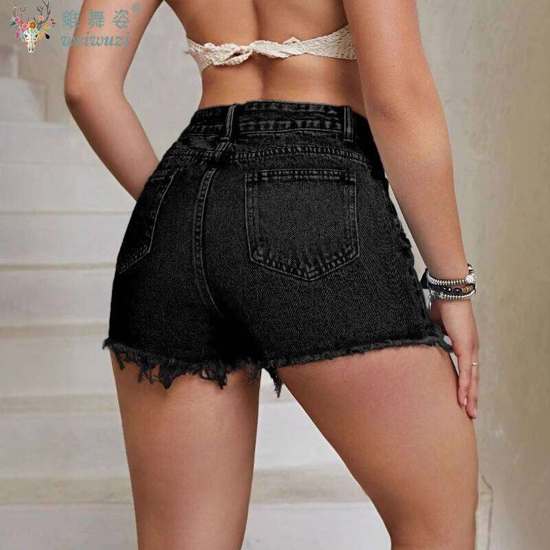 Y2K Women's Casual Fashion Slim Blue Ripped JEANS Holes Summer Quality High Waist Pants Pocket Tassel Denim Shorts XJ260305