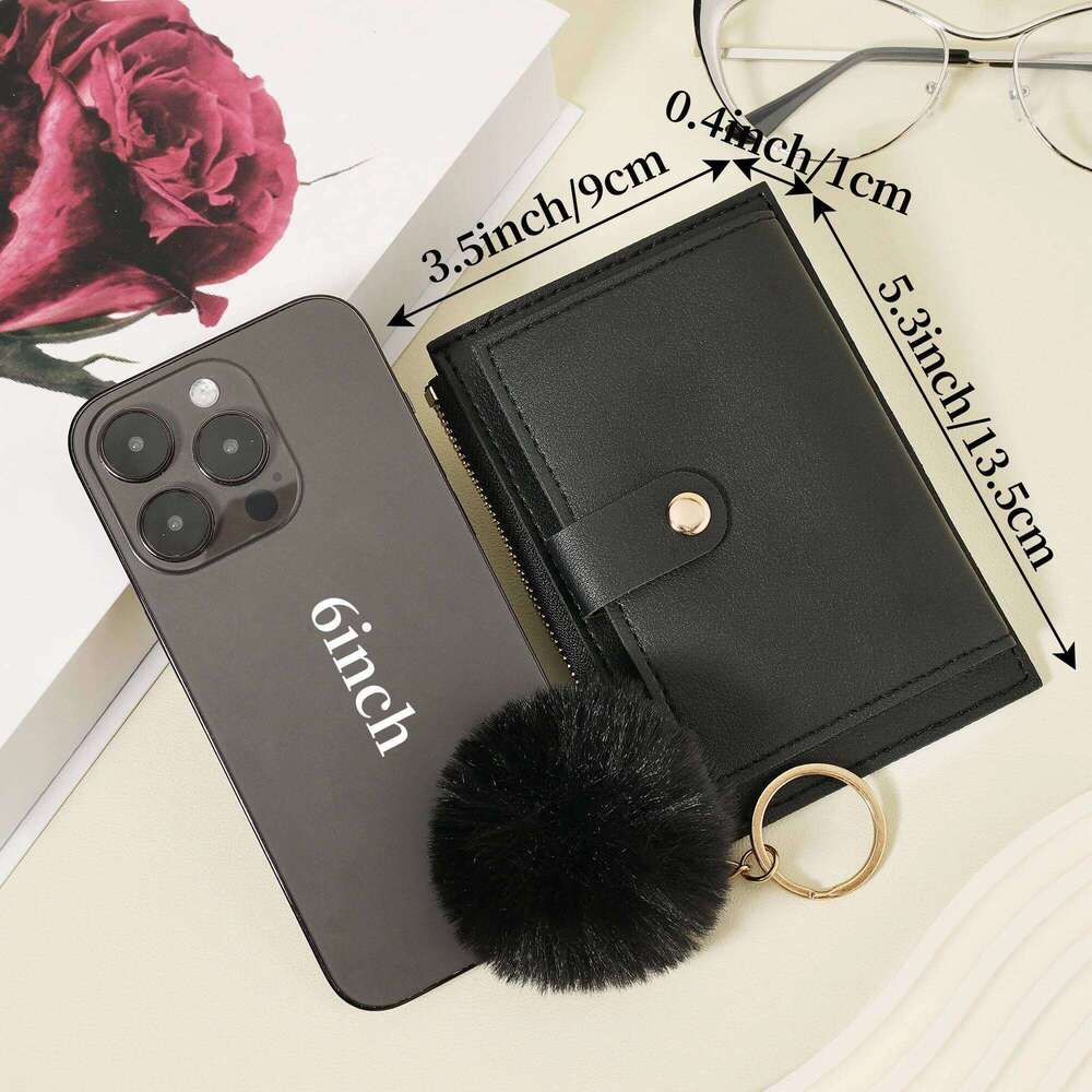 Women's Adored with a Delicate Pom pom fashionable simple short double stack wallet, lightweight and portable small credit c C260304