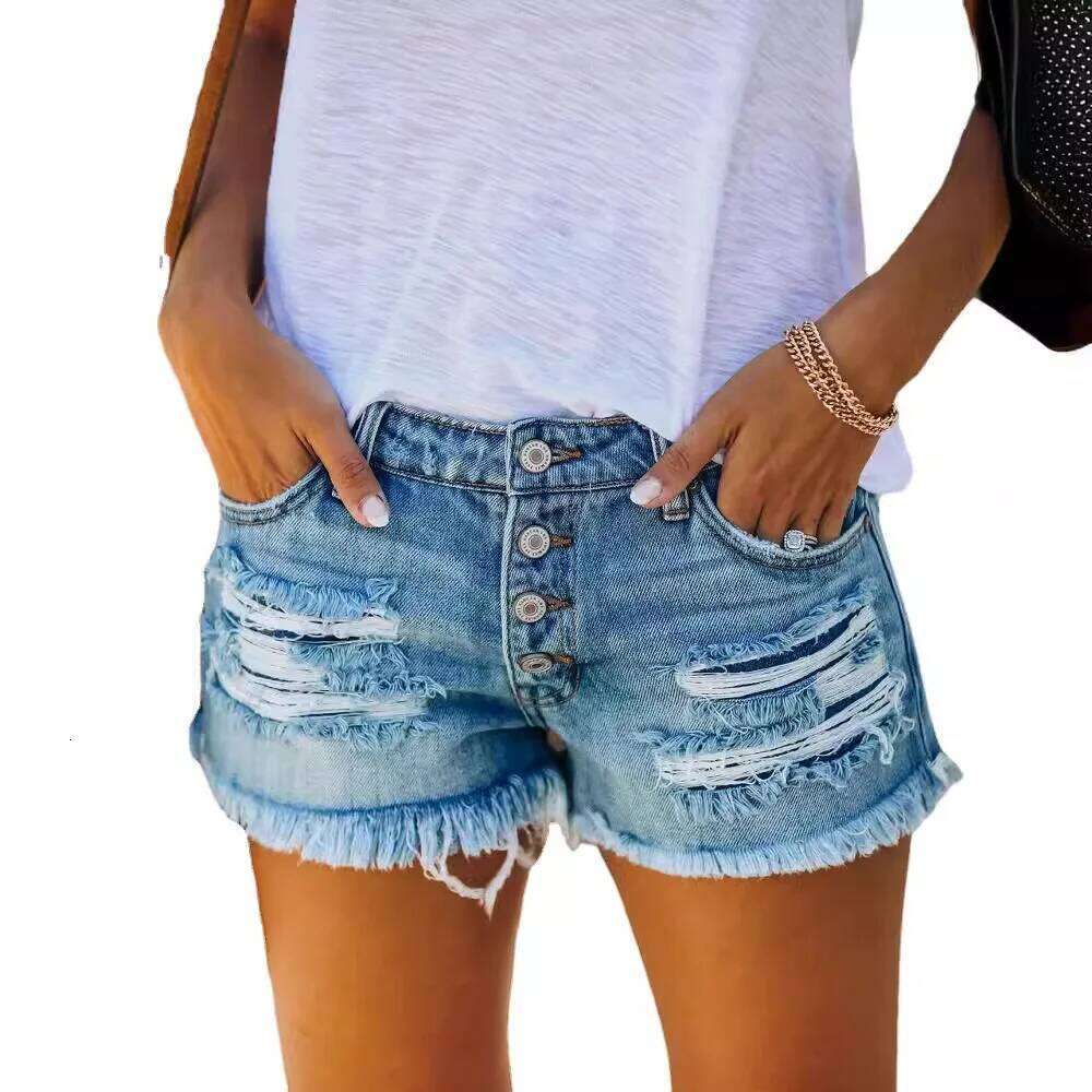 2024 Summer New Denim Shorts Women Fashion Trendy Hole Tassel Solid Color Single-breasted Short Female Hot Pants Streetwear XJ260305