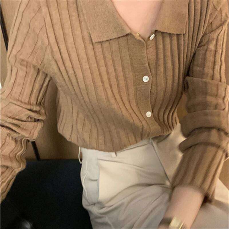 Retro Slim Fit Soft Autumn Winter Lapel Sweater Women 2026 Single-breasted Knitted Cardigan Fashion Tops XJ260305