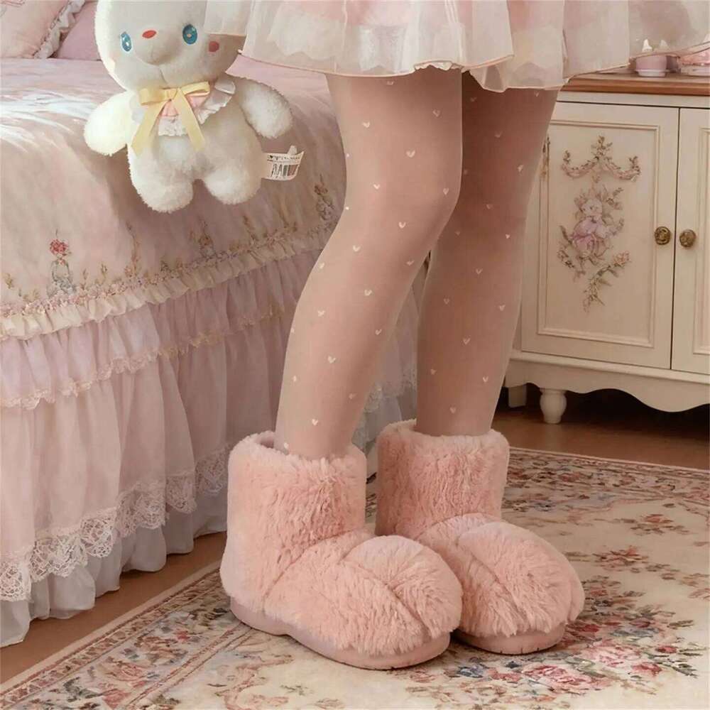 Cute Cartoon Cat Paw Fluffy House Shoes Woman Indoor Cotton Slippers Warm Faux Fur Anti-slip Female Home Street Snow Boots