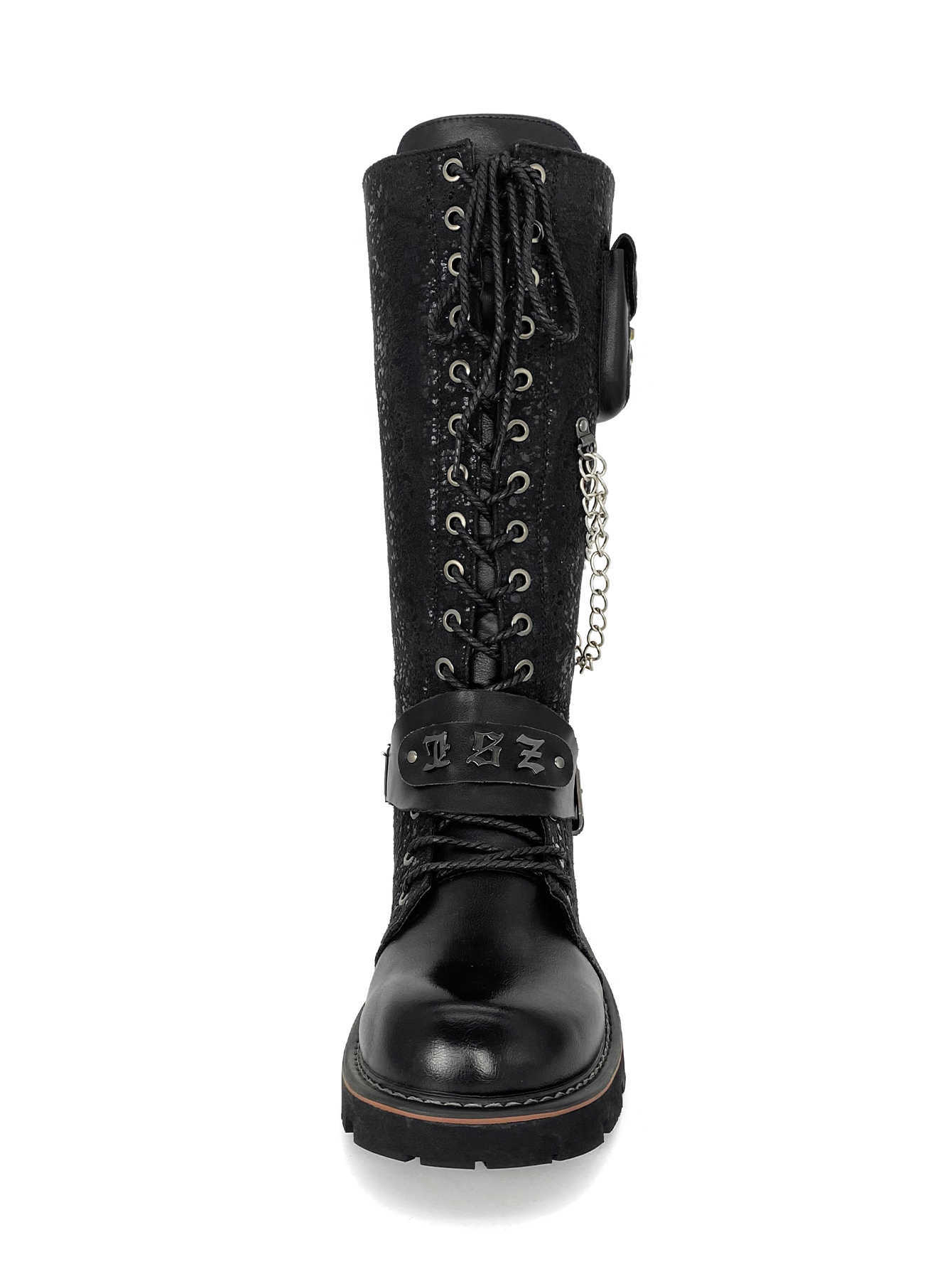 Men Knee Boots High Quality Fashion Motorcycle Boots Vintage Knight Boot Luxury Designer Shoes Black With Chain Decoration G02