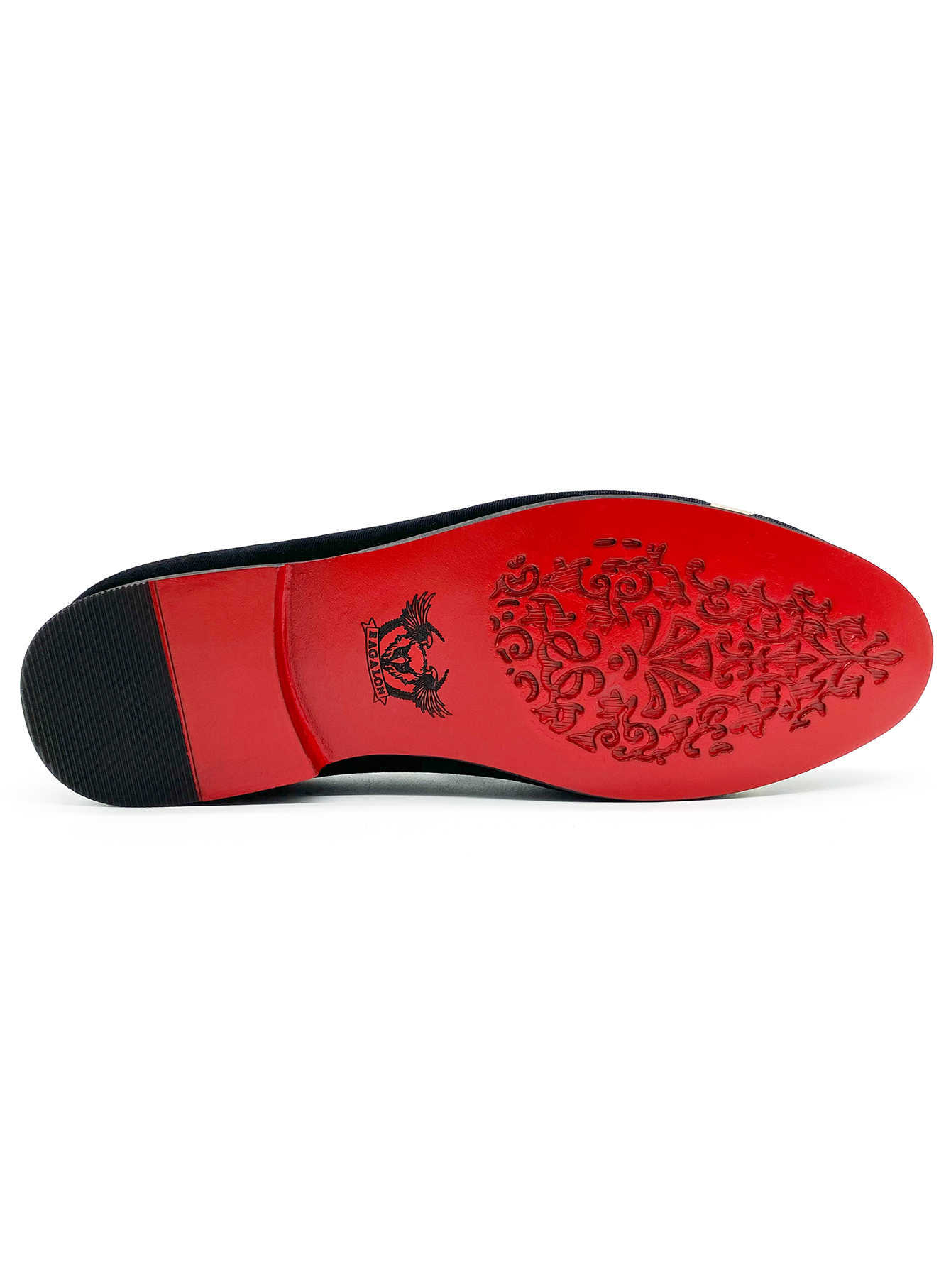 Men's Luxury Black Velvet Loafers Gold Metal Band Eagle Emblem Dress Shoes Fashion Slip-on Smoking Slippers