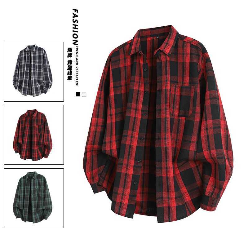 2025 Autumn Fashion Cotton Long SLeeve Mens Shirt New Brushed Red Plaid Business Leisure Fit Flannel No Spring Shirts Men M260305