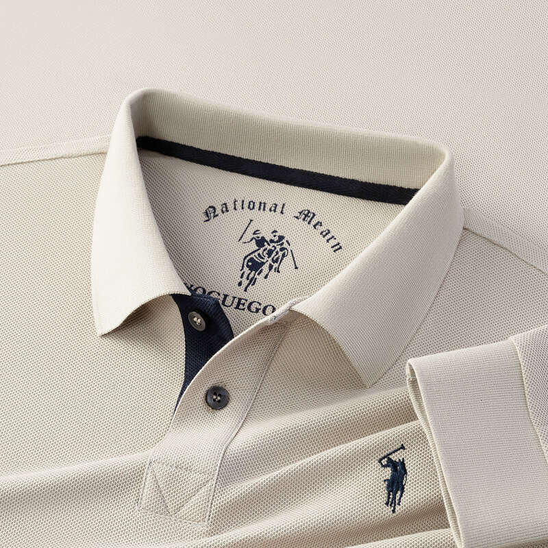 POLO Pure Cotton Embroidery Skin-Friendly Breathable Men's Spring And Autumn Turn-Down Collar High-End Clean Version Business Long Sleeve Shirt