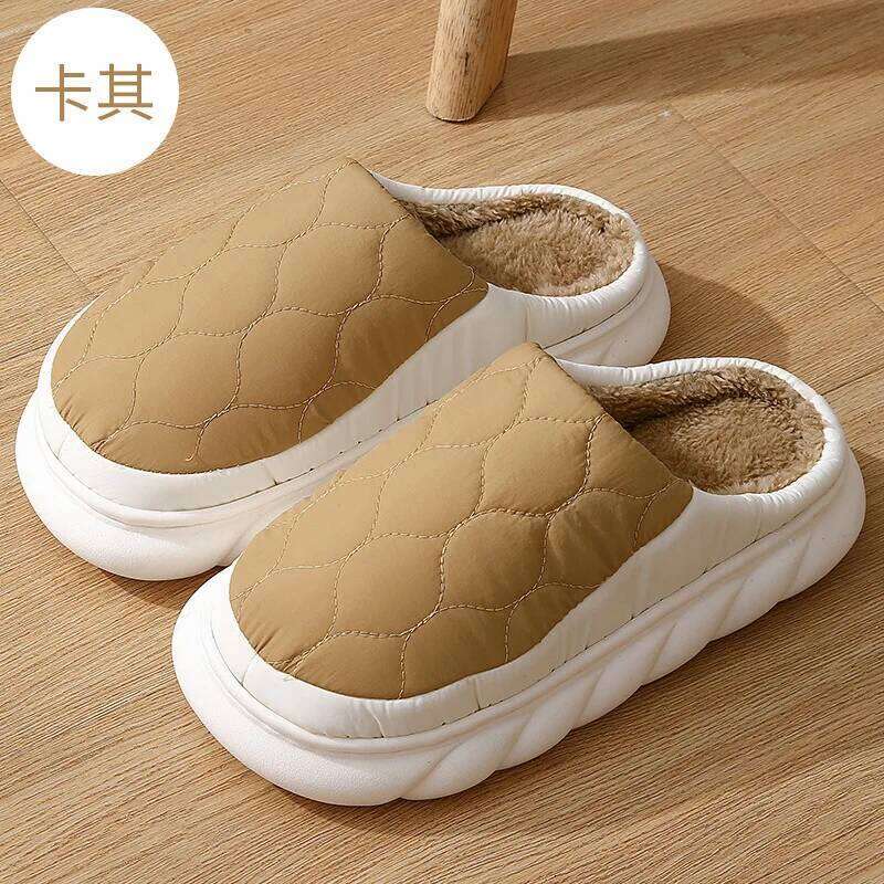 Kidmi Fuzzy Fur Winter Fluffy Warm Waterproof House Slippers Women Outdoor Fashion Thick Sole Furry Slipper