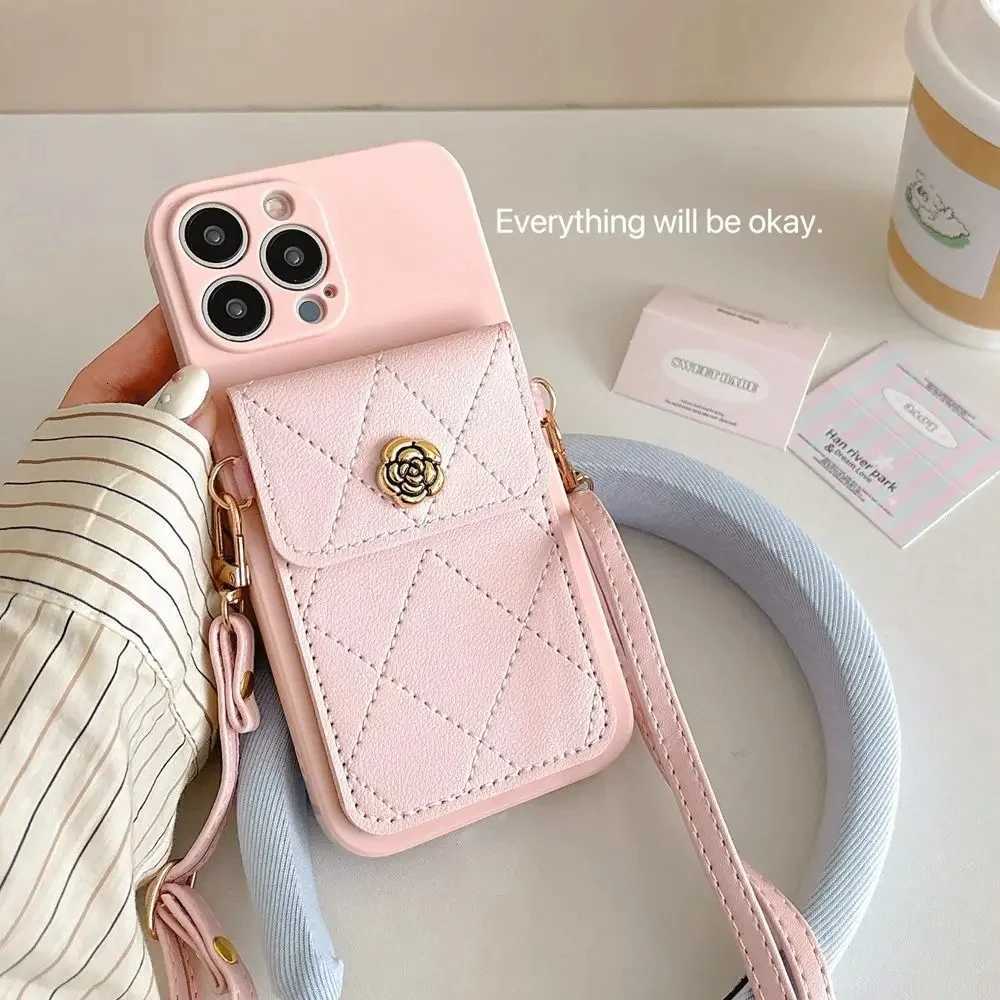 Fashion Quilted Camellia Wallet Lanyard Case for 15T Pro 14T 13T 12T 11 Lite 12 17 Pro Max Detachable Card Holder & Adjustable StrapT260305