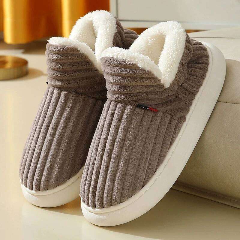Kidmi Women's Corduroy Soft Plush Slippers Warm Anti-slip Popular House Cotton Shoes for Men and Women