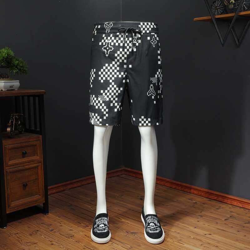 Arrivals European Style Summer New Men's Plaid Casual High-Quality Printed Elastic Waistband Plus Size Knee-Length Shorts Luanyun