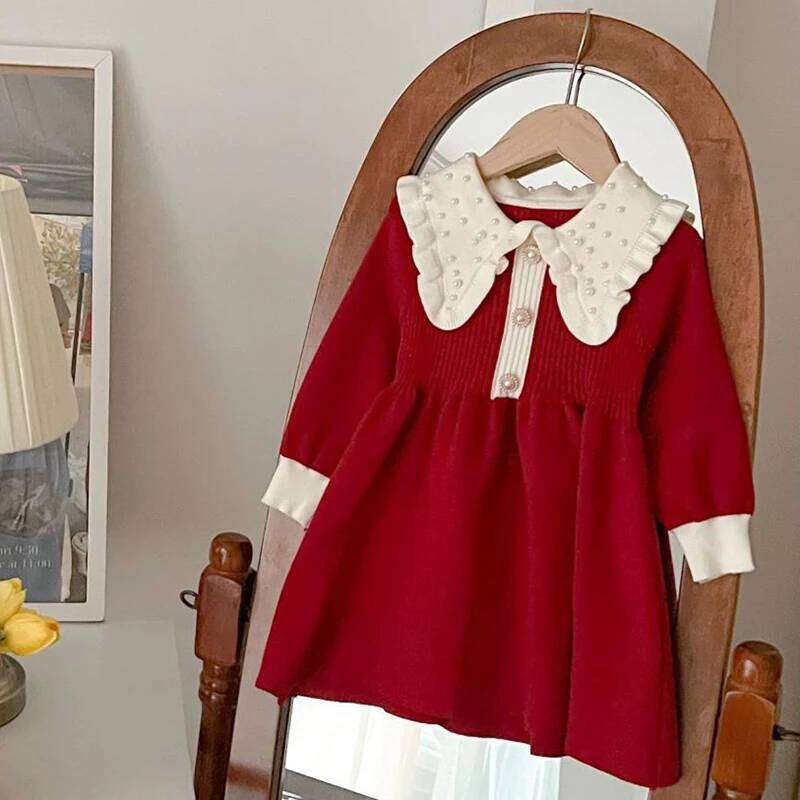 Baby Dres Autumn Winter Girls Party Cute Wear Bow Decoration Princess Dress Christmas Kids Fashion Sweet Clothes Z260304