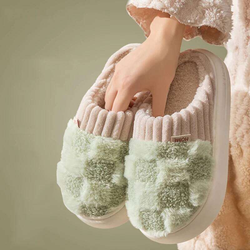Kidmi Winter Women's Cotton Home PVC Warm and Anti-slip Ladies Shoes Comfortable Beathable Durable Thick Plush Slippers
