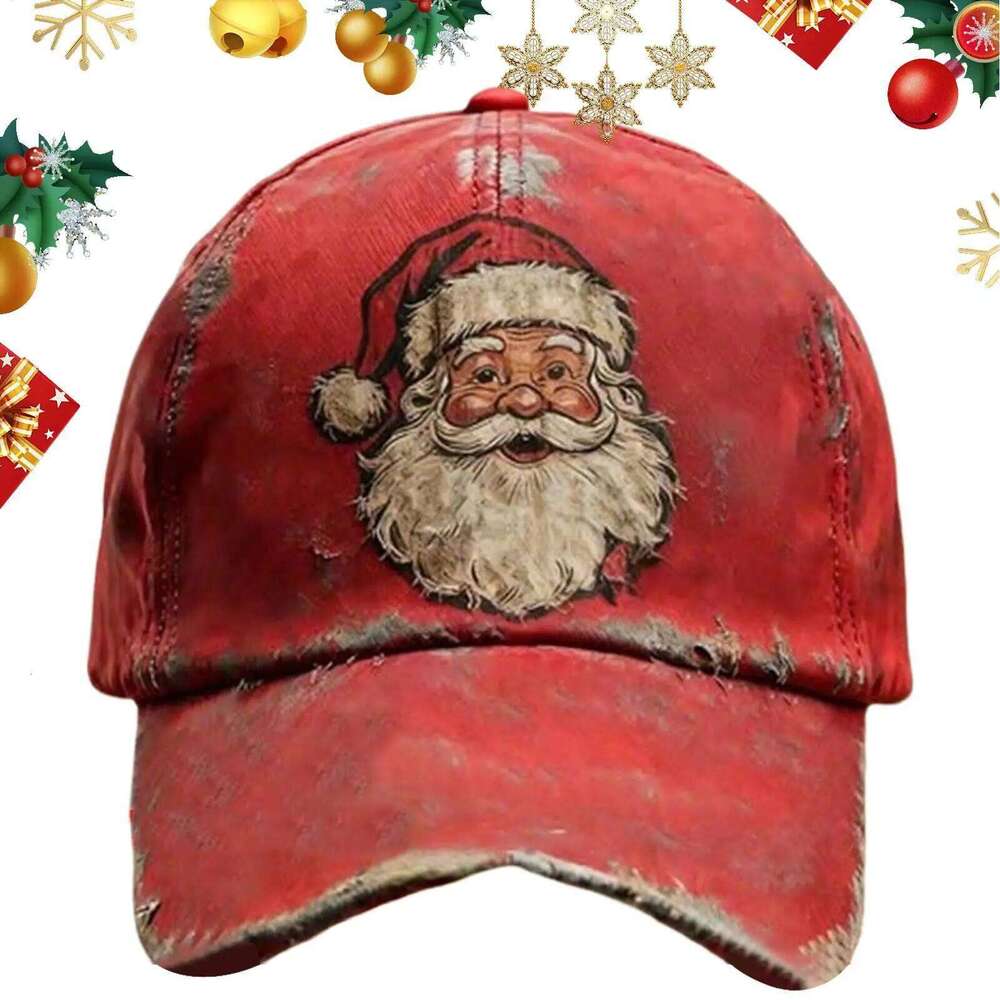 printed red Santa Claus Merry Christmas hat washed baseball cap Versatile Y260304