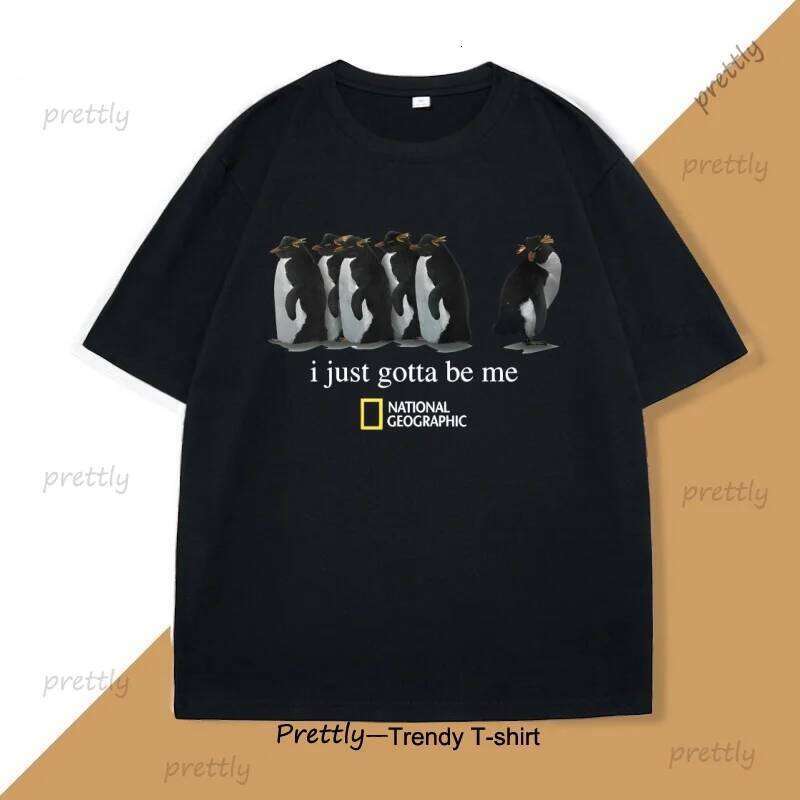 I Just Gotta Be Me Penguin T-Shirt Novelty Graphic Round Neck Loose Breathable Tshirt for Men Women Basic Tee H260304 - view 5