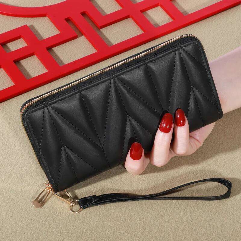 Fashion Quilted Long Wallet For Women, Zipper Around Clutch Coin Purse, Multi Card Slots Mobile Phone Bag C260304