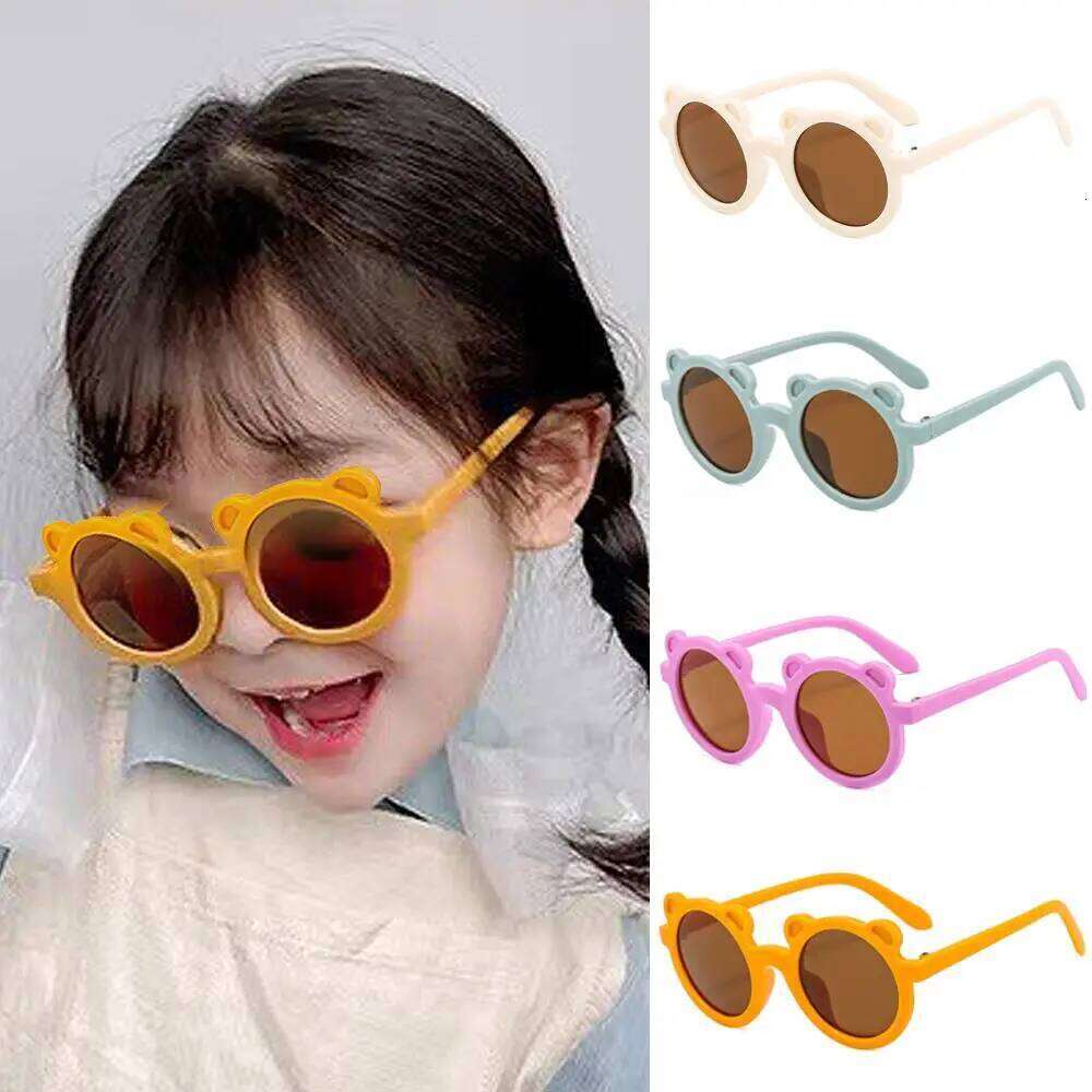 Kids Girls Boys Sun Glasses Cute Bear Ears Colorful Frame Sunglasses UV400 Protection Children Korean Decorative Mirror Z260304