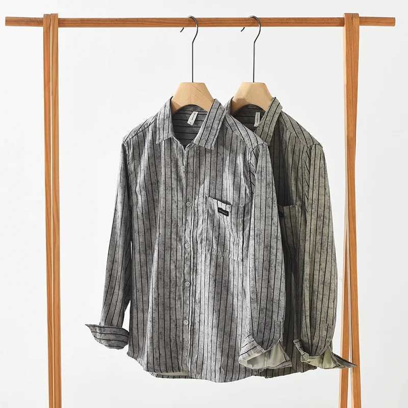 2026 Spring Autumn New Vintage Striped Long Sleeve Shirt for Men Clothing Turn-down Collar Versatile Streetwear M260305