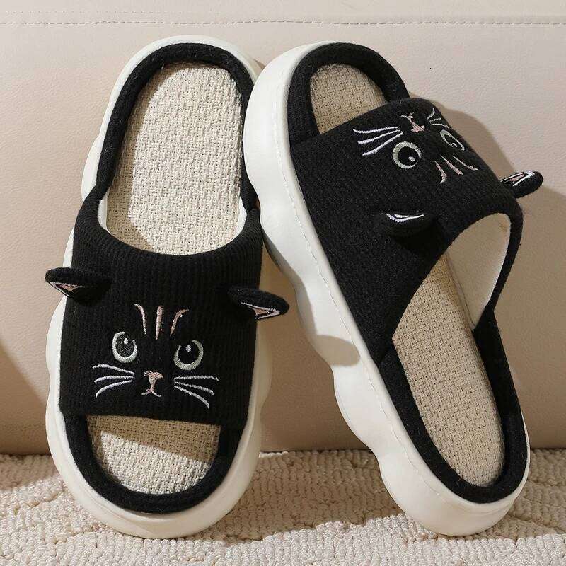 Kidmi Womens Breathable and Moisture-wicking Linen New Summer Home Non-slip Cotton Slippers Fitted All Seasons