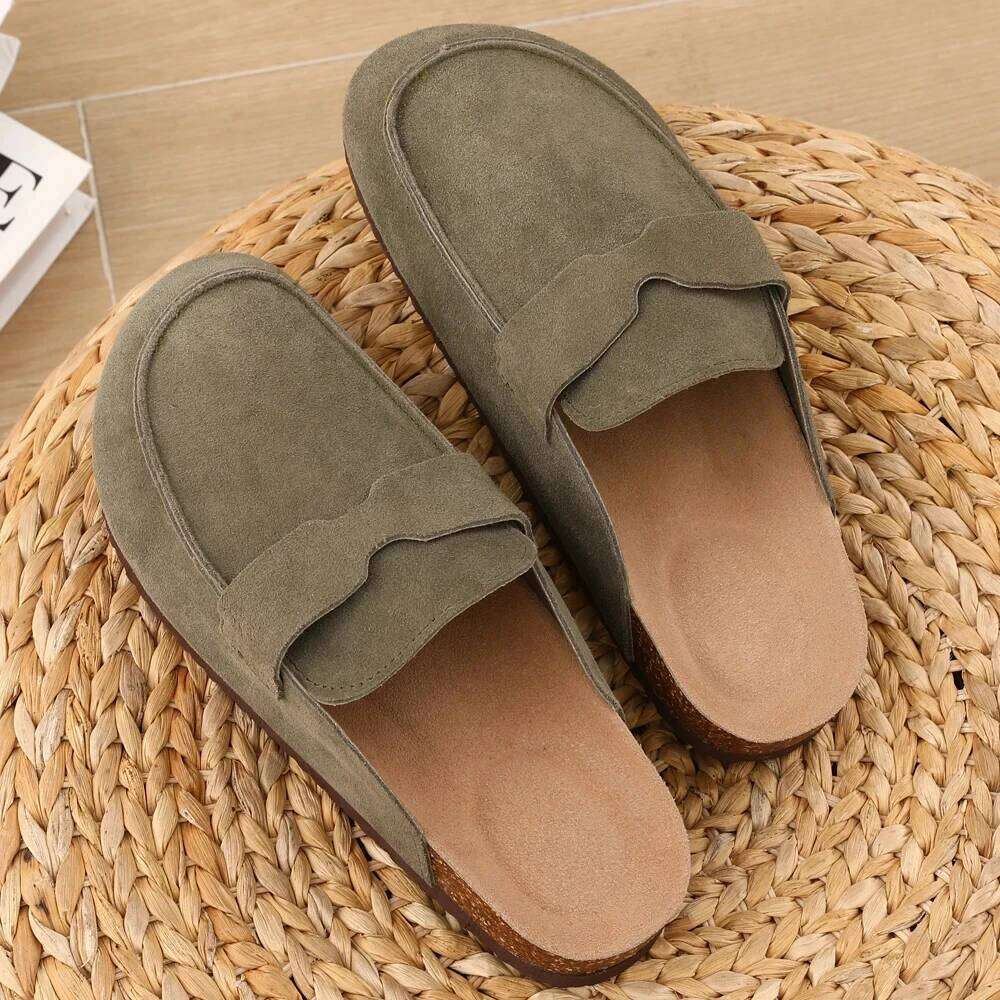Kidmi New Men Suede Soft Women Mules Summer Cork Clogs Slippers Outdoor Beach Sandals Fashion Nonslip Home Shoes