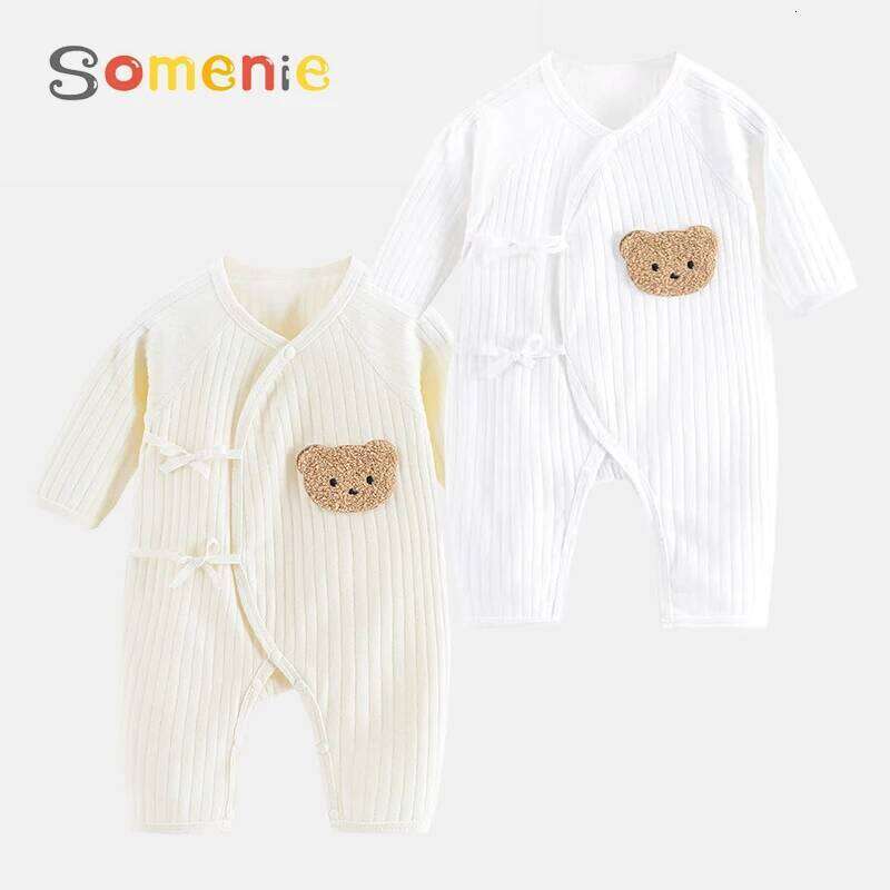 Boys Girls One Piece Outfit 100% Cotton Newborn Baby Long Sleeve Romper Infant Solid Knitting Thin Jumpsuit For Seasons Z260304