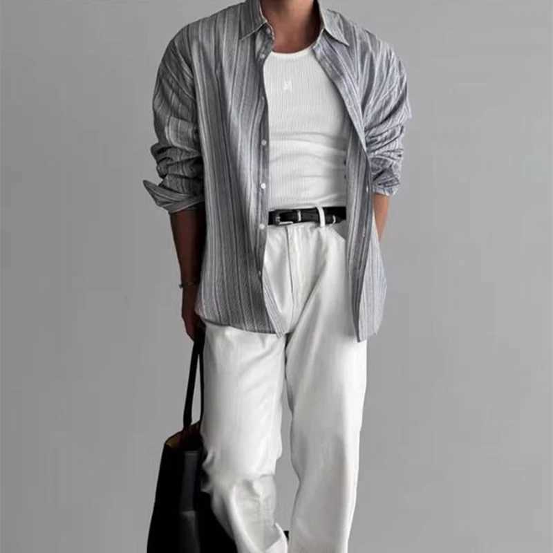 Vintage Mens Striped Printed Shirt Long Sleeve Turn-down Collar Buttoned Shirts Autumn New Casual Slim Fit Men Cardigan Shirts g52 M260305