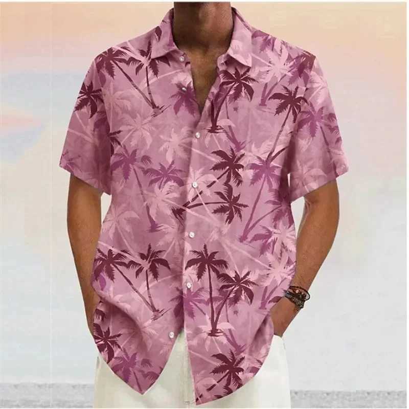 2026 Coconut Grove Digital Print Pattern Mens Short Sleeve Hawaiian Shirt Casual Fashion Beach Style 100 Polyester M260305