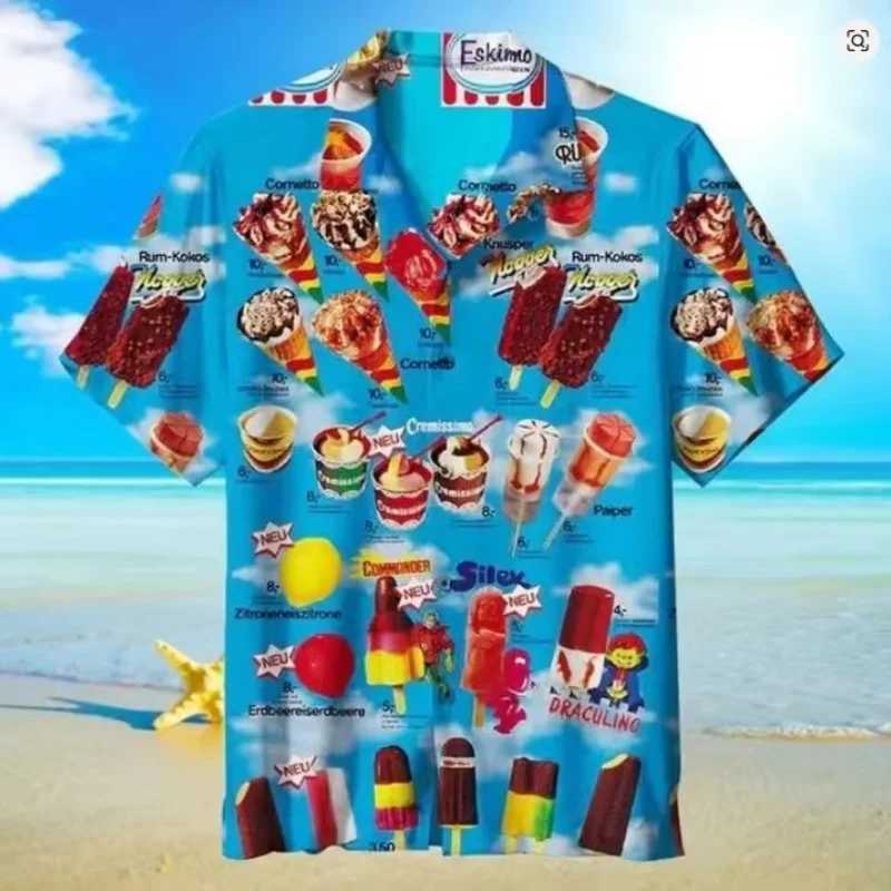 2024 Trendy Cool Fashion Ice Shirts Beach Party 3d Print HAWaiian Shirt unisex Short SLeeve Oversized Blouse Lapel Shirts M260305