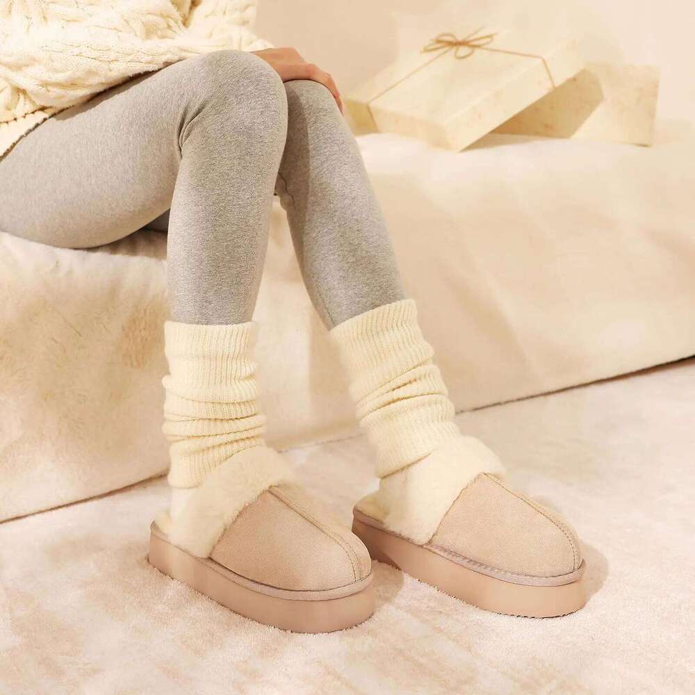 Kidmi Fluffy Fuzzy Platform Non-slip Home Slides Winter Warm Cotton Shoes Soft Plush Cozy Women Slippers