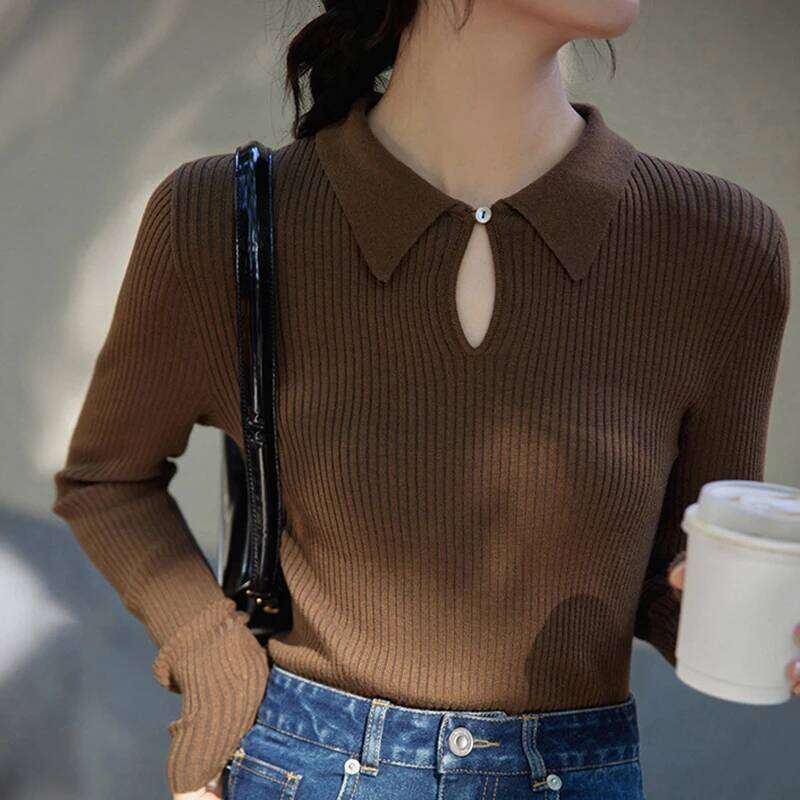 shintimes Knitted Button Pullovers Sweater Autumn Winter Women Long Sleeve Sweaters Slim Fit Black Basic Tops Pull Femme XJ260305