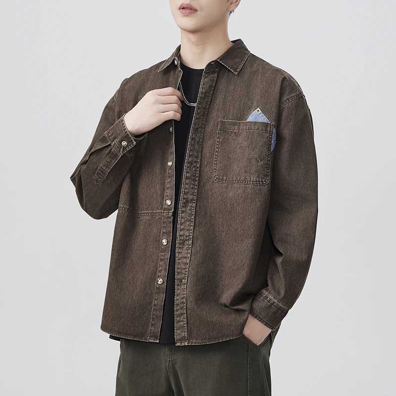 2026 Spring Autumn New Loose Cargo 100 Cotton Long Sleeve Shirt for Men Simple Classic Daily Shirts M260305