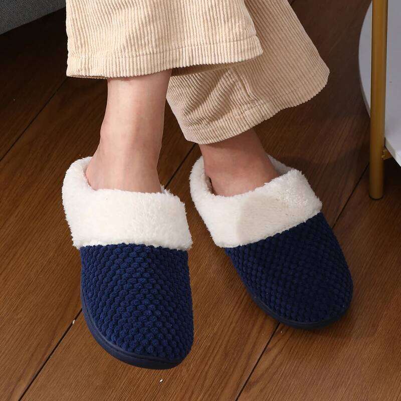Kidmi Women's Fuzzy House Cozy Fleece Lined Winter Warm Slippers Unisex Indoor Non-slip Durable Waffle Fur Cotton Shoes