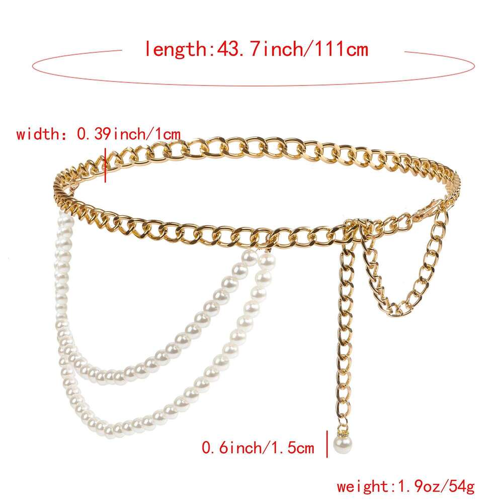New multi-layer retro chic waist chain with suit skirt temperament pearl belt S260304