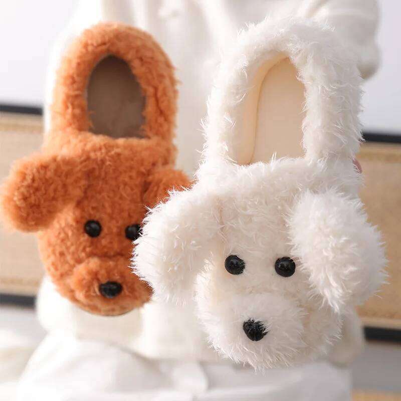 Kidmi Cute Dog Plush Fur For Women Winter Lovely Home Fluffy Slippers Female Indoor Warm Furry House Shoes With Animal