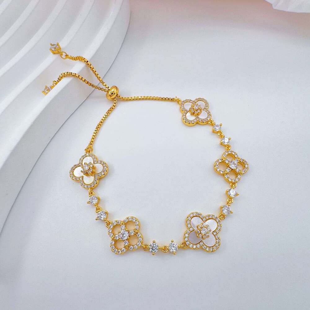 designer jewelry Real Gold Plated Four-Petal Zircon Jewelry Four-Leaf Clover Flower for Women gold Bracelet