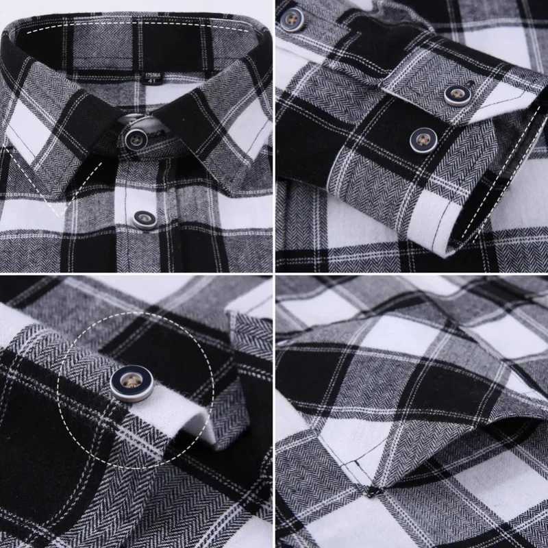 New Plaid Flannel Shirts For Men Long Sleeve 100Cotton Fashion Casual Soft Standard-Fit Man Blouse Clothes Oversize 6XL 7XL 8XL M260305