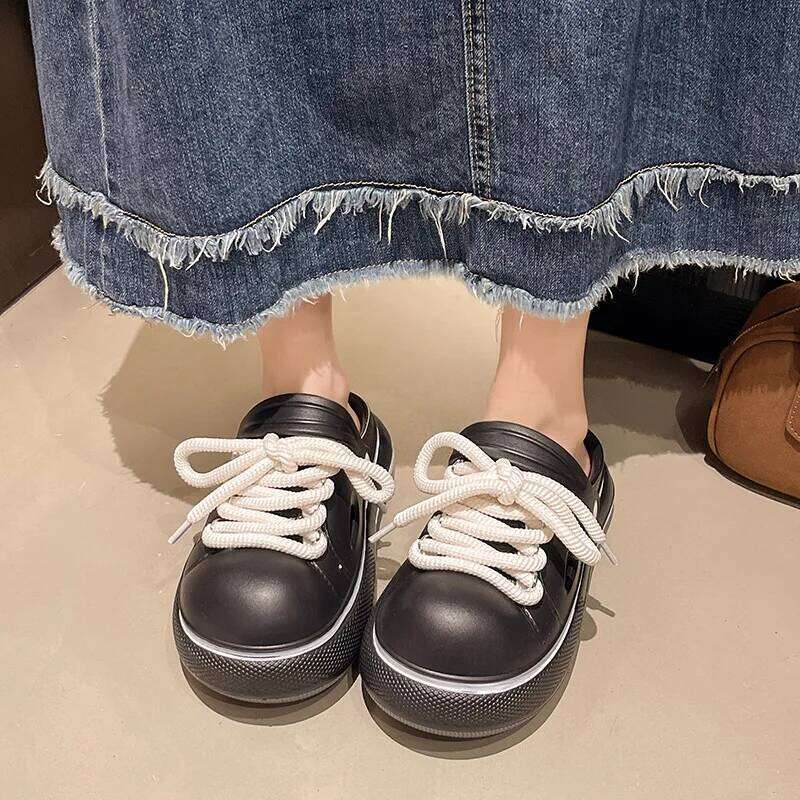 2025 DIY Laceup Platform Slippers For Women Home Street Garden Shoes Thick Sole Fashion Clogs Girls Summer Sandals Beach Slides