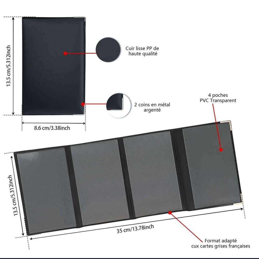 1/2pcs 4-fold grey card in imitation leather Vehicle document, insurance & licence holder Elegant, compact and durable C260304