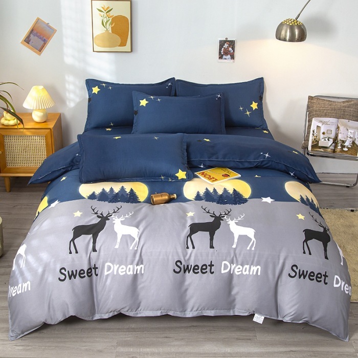 Thickened brushed four-piece for single students in dormitories, simple three-piece set with bed sheet and duvet cover, gift bedding wholesale 1
