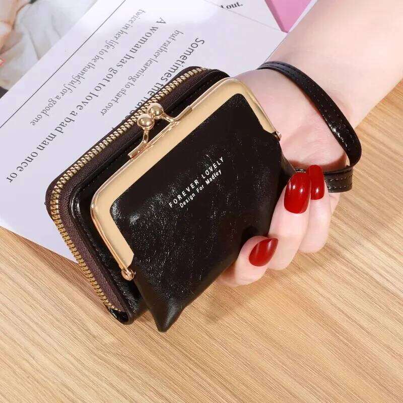 New Women's Wrist Strap Short Wax Oil Leather Zero Large Capacity Letter Multi Card Bag Wallet C260304