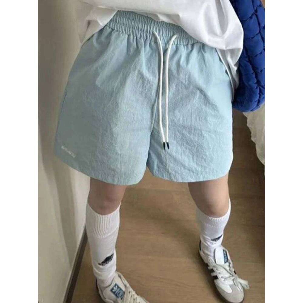 HOUZHOU Harajuku Blue for Women Korean Style Baggy Sport Short Pants Casual Fashion High Waist Retro Wide Leg Shorts XJ260305