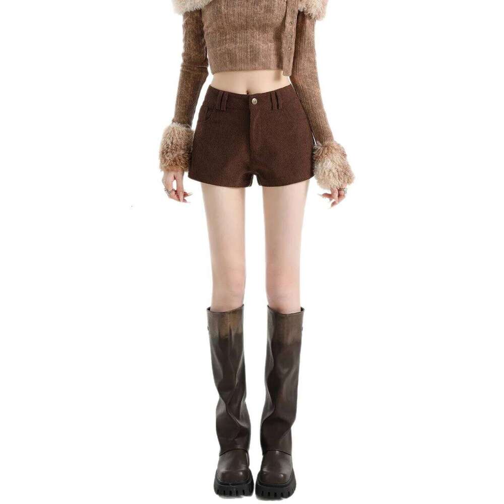 Women's Spring Retro Corduroy Shorts High Waist Slim Fit Butt Hugging A Line Hot Pants XJ260305